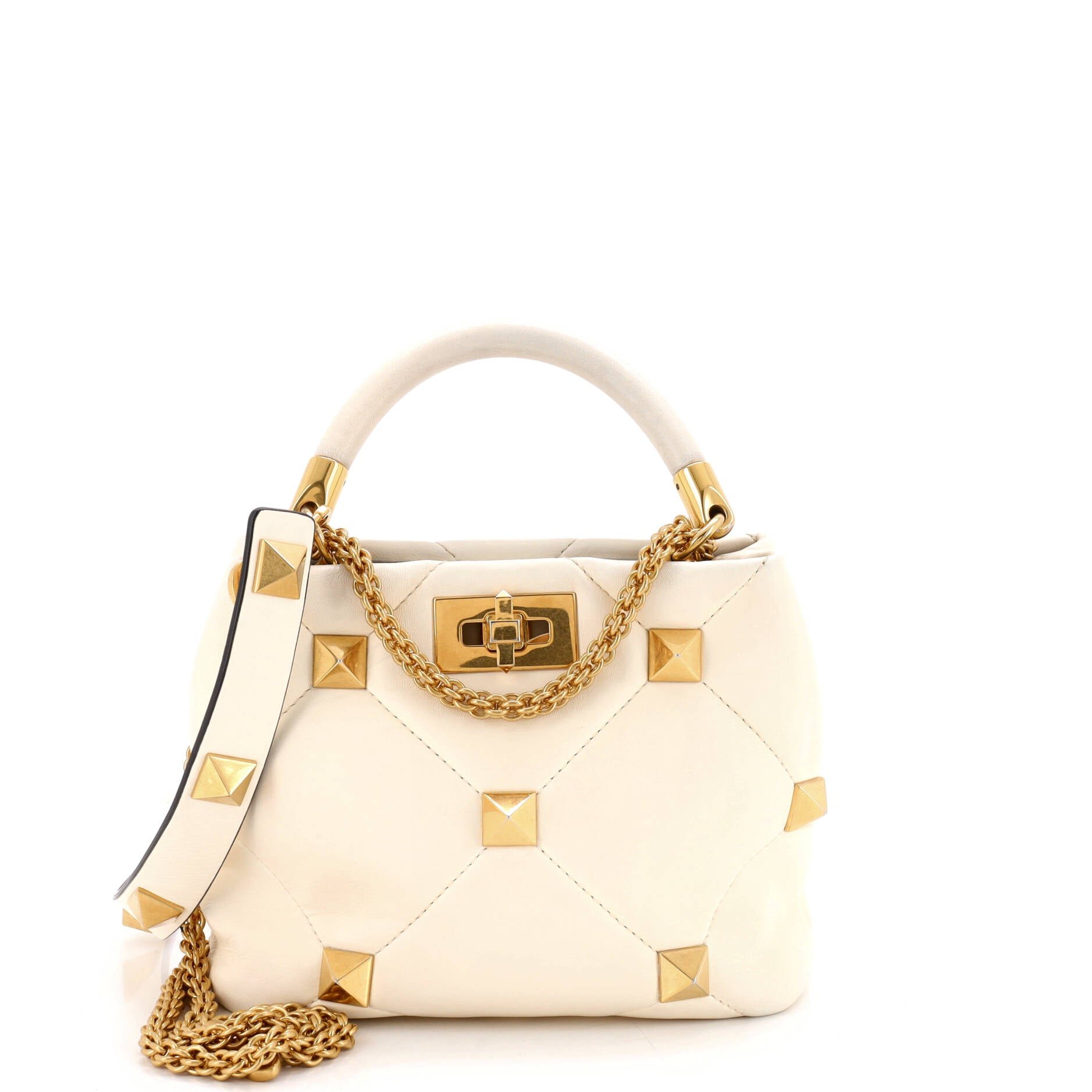 Roman Stud Top Handle Bag Quilted Leather Small