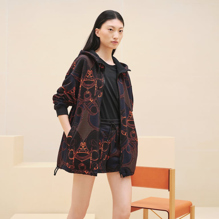 "Eperon d'Or Bandana" oversized zipped hooded jacket