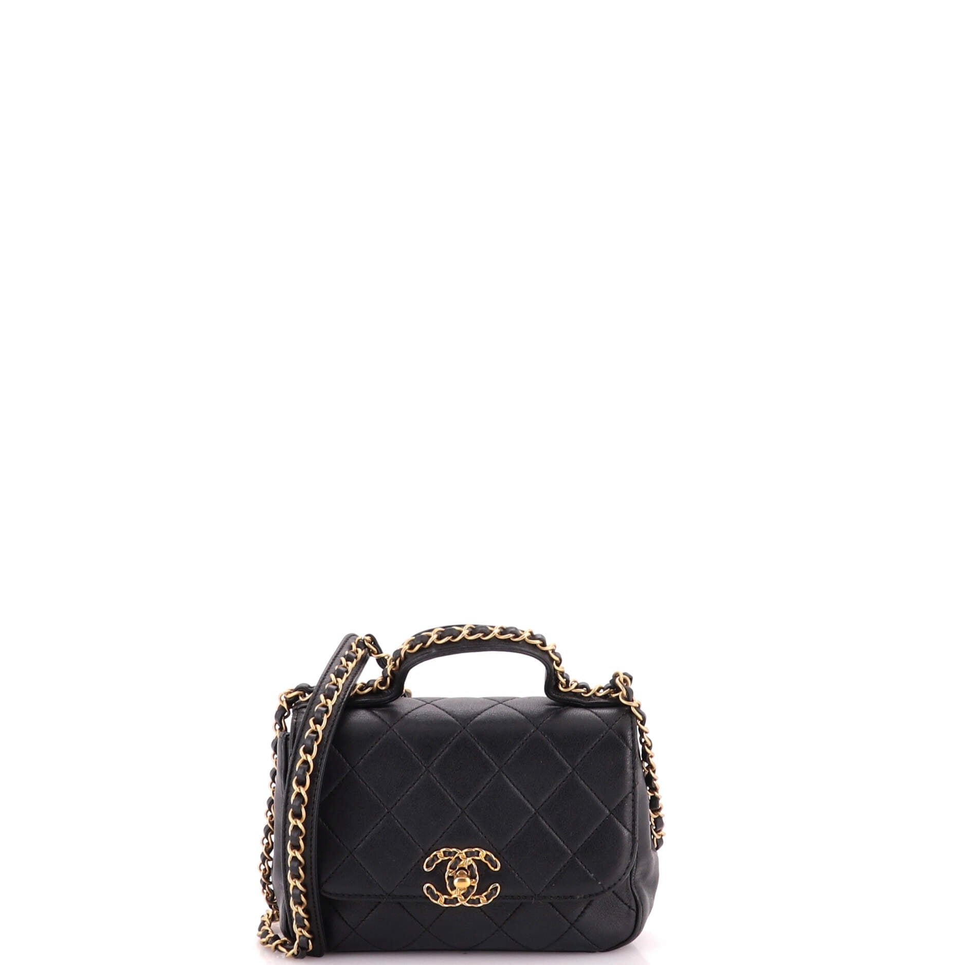 Chain Infinity Top Handle Bag Quilted Lambskin Mini