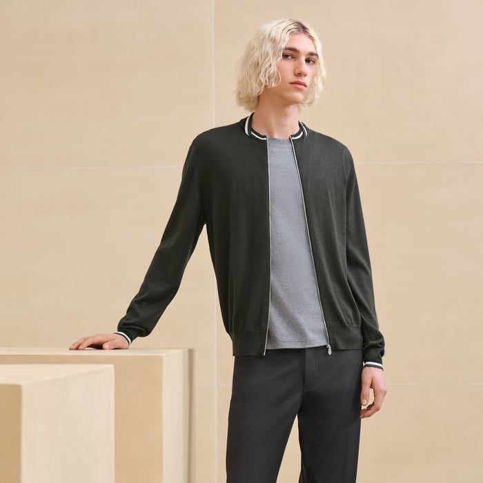 Kaki "Rayures & Twist" Zipped Jacket