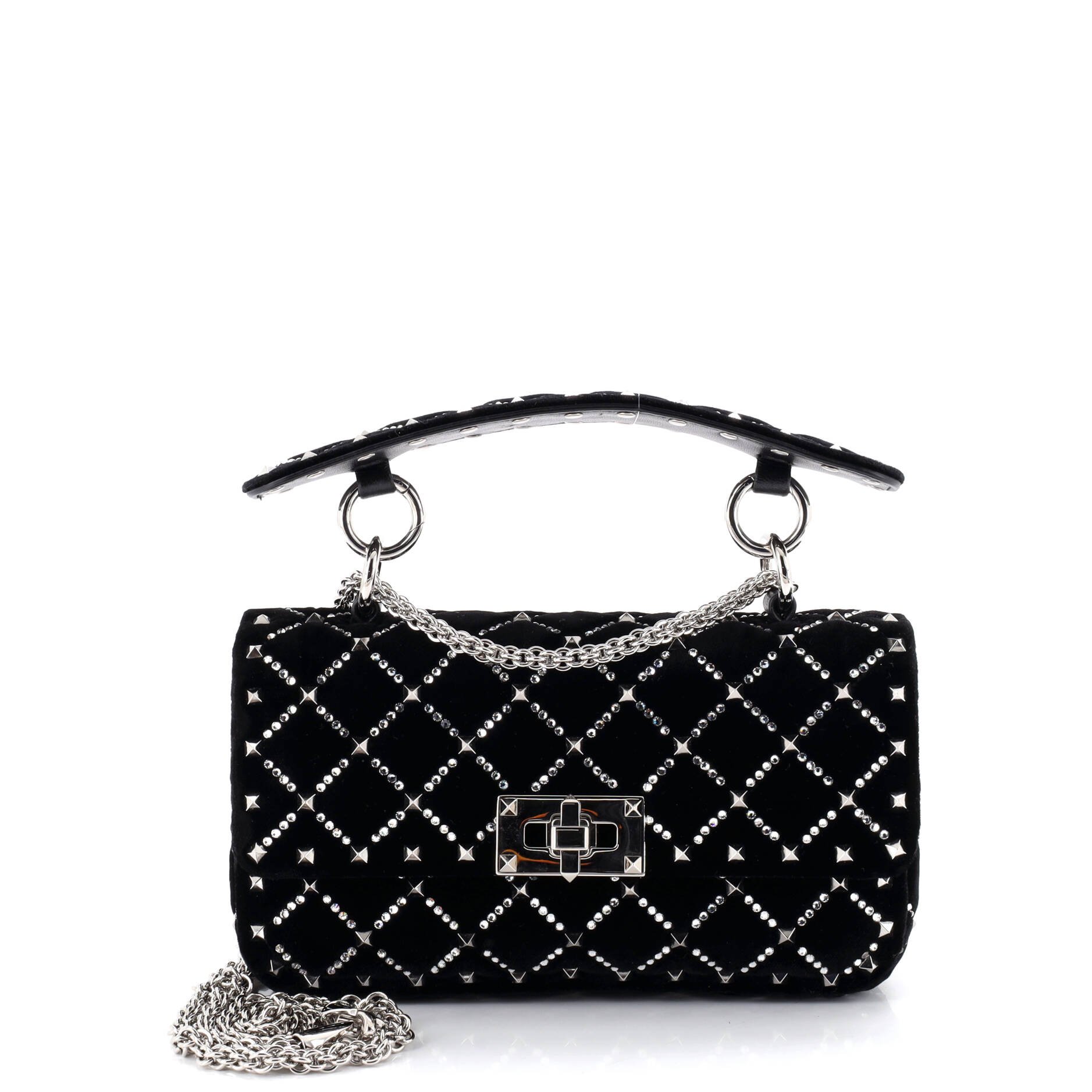 Valentino Garavani Rockstud Spike Flap Bag Crystal Embellished Quilted Velvet Small