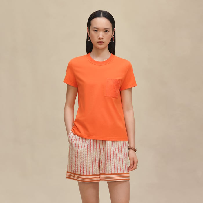Orange Pop Embroidered Pocket T-shirt