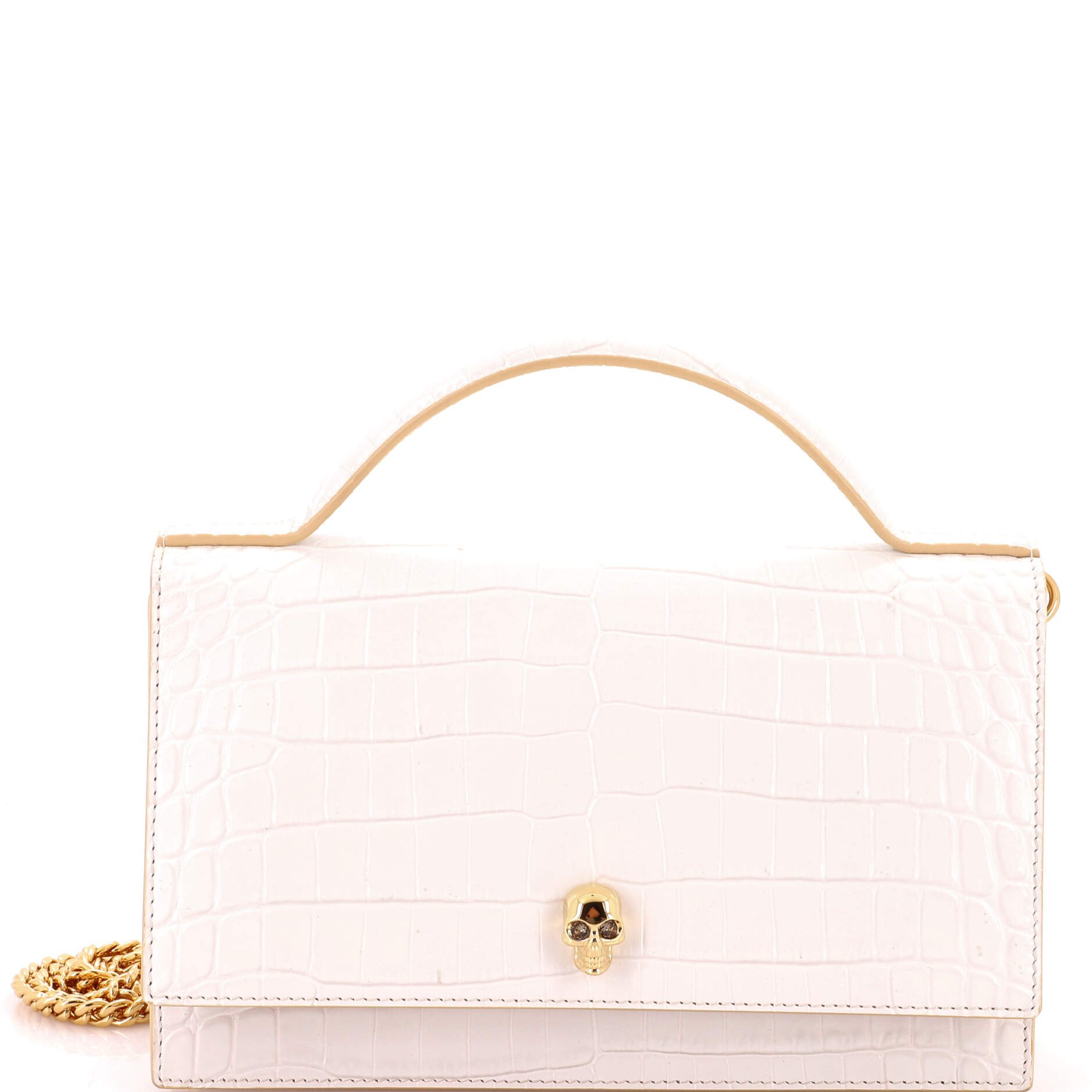 Alexander McQueen Skull Chain Crossbody Bag Crocodile Embossed Leather Medium