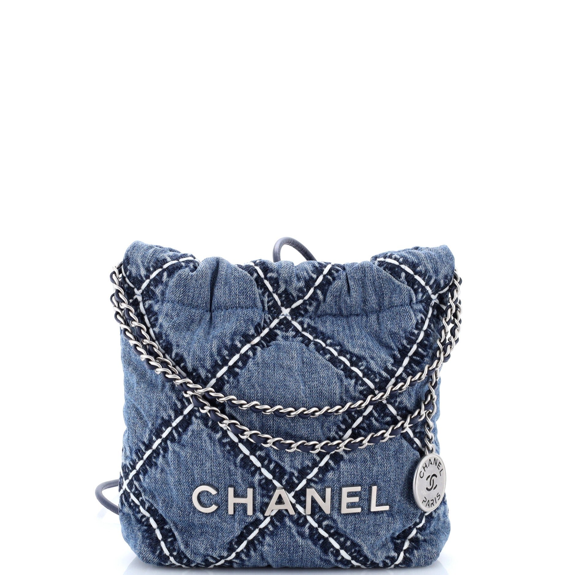 22 Chain Hobo Quilted Stitched Denim Mini