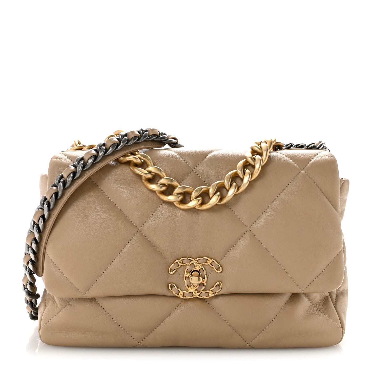 Chanel Lambskin Quilted Large Chanel 19 Flap Dark Beige