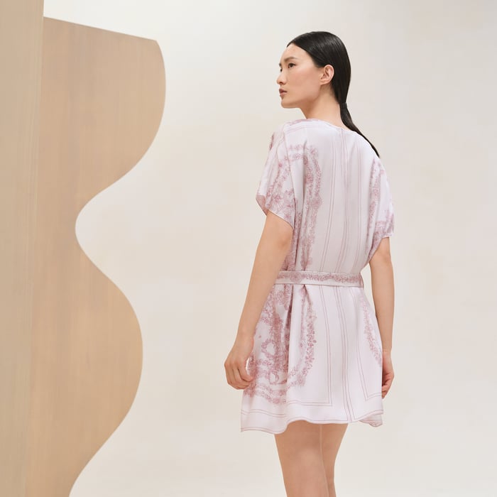 Rose Pâle "Bride De Gala En Fleurs" Belted Tunic