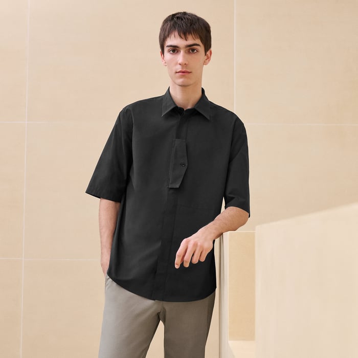 Noir Camisa De Corte Deportivo "Poche À Cheval"