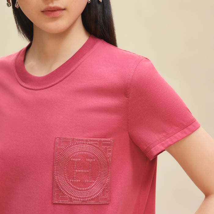 로즈 프랑브아즈 자수 디테일 포켓 드레스