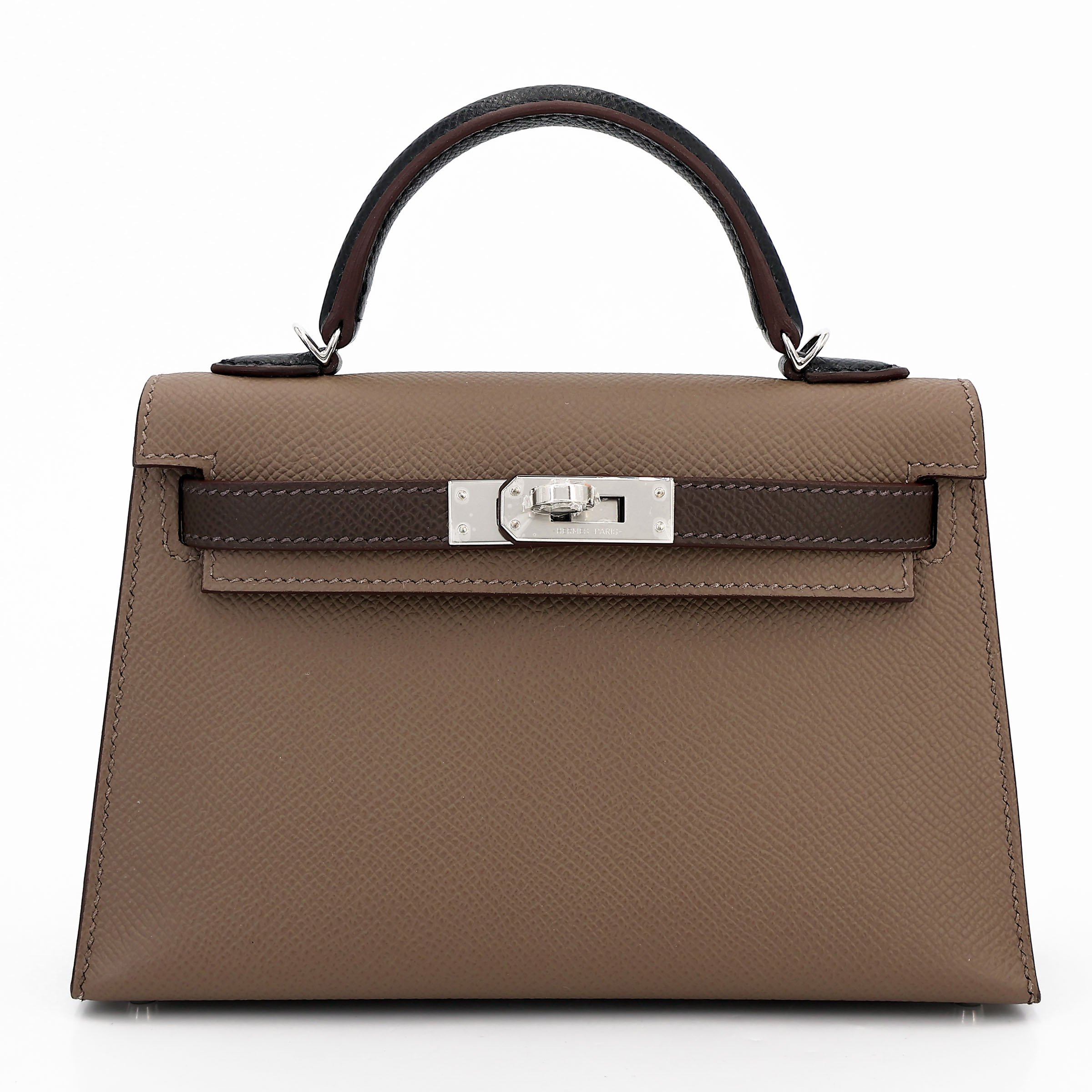 Hermes Unused ( Rank NS ) HERMÈS Mini Kelly II Etoupe (18) Ebene (46) Noir (89) Epsom Palladium hardware B (2023)