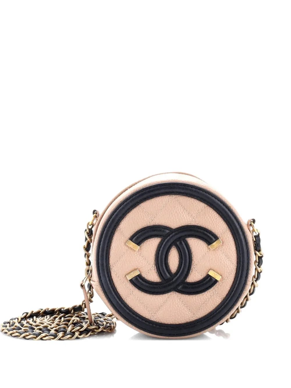 Filigree Round Clutch with Chain Quilted Caviar Mini crossbody bag