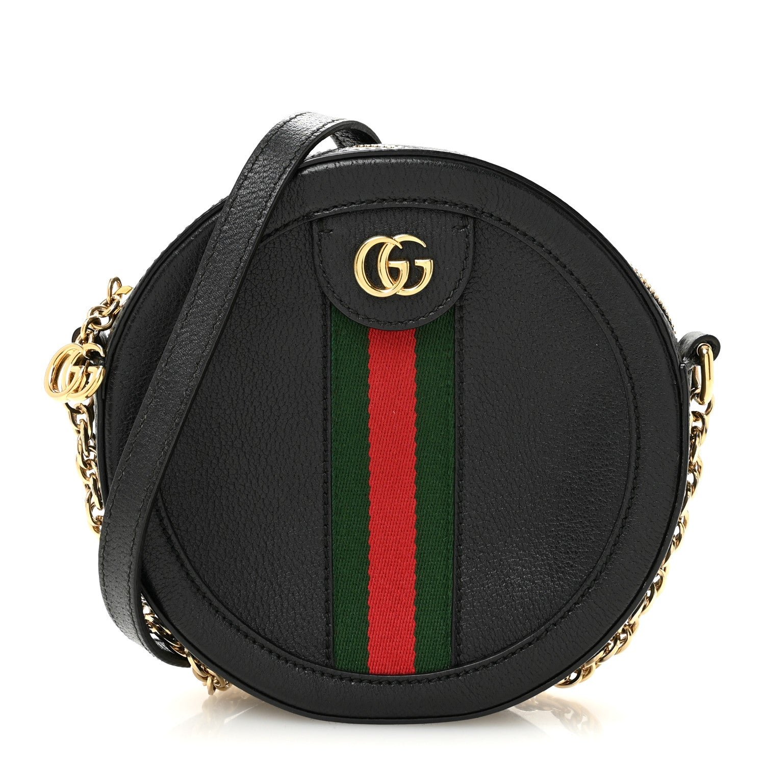 Gucci Grained Calfskin Web Mini Ophidia Round Shoulder Bag Black