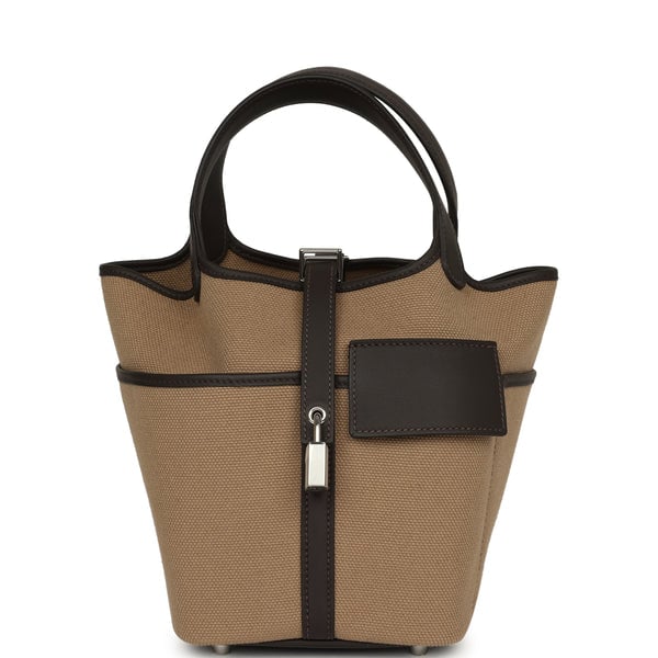 Hermes Cargo Picotin 18 Mousse Toile Goeland, Bai Brun Swift Palladium Hardware