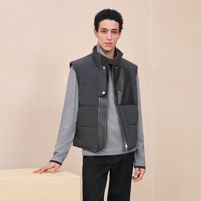 Carbone Quilted Vest With Leather Detail