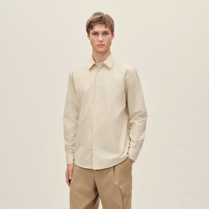 Ficelle Straight Cut Shirt With Leather Detail