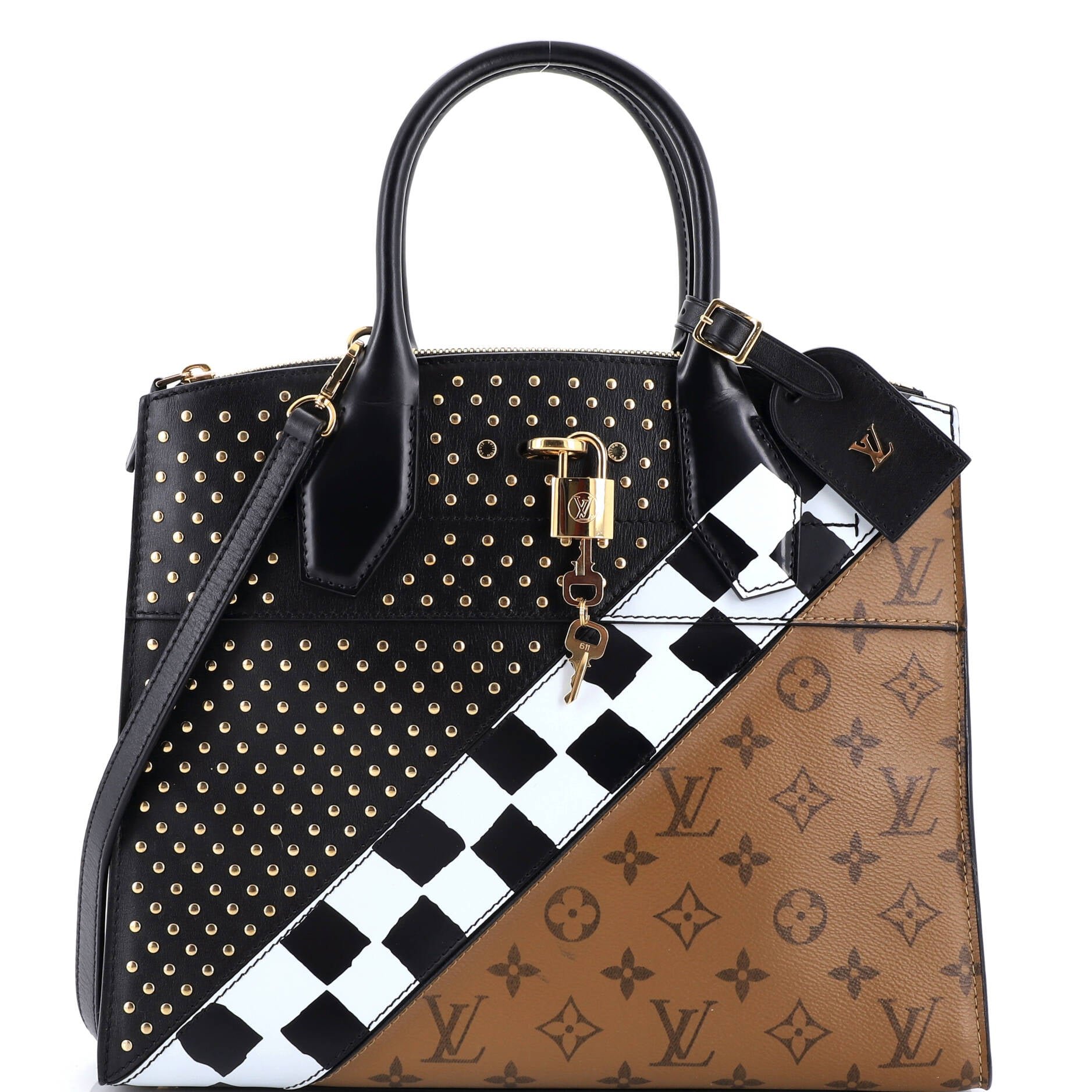 Louis Vuitton City Steamer Handbag Limited Edition Studded Reverse Monogram Canvas and Leather MM