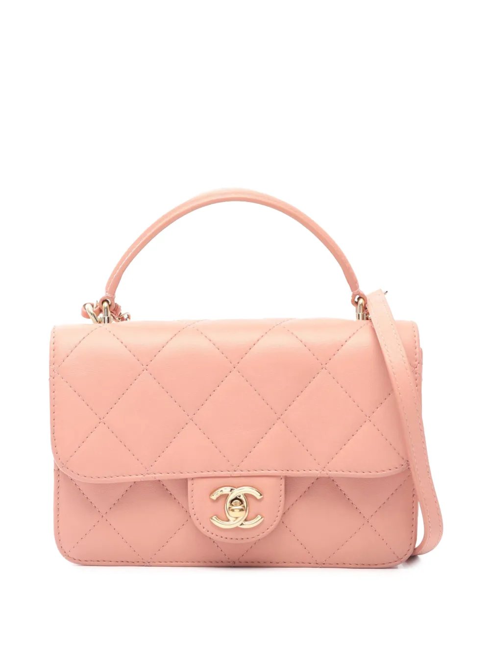 2015 CC Quilted Lambskin Top Handle Flap satchel