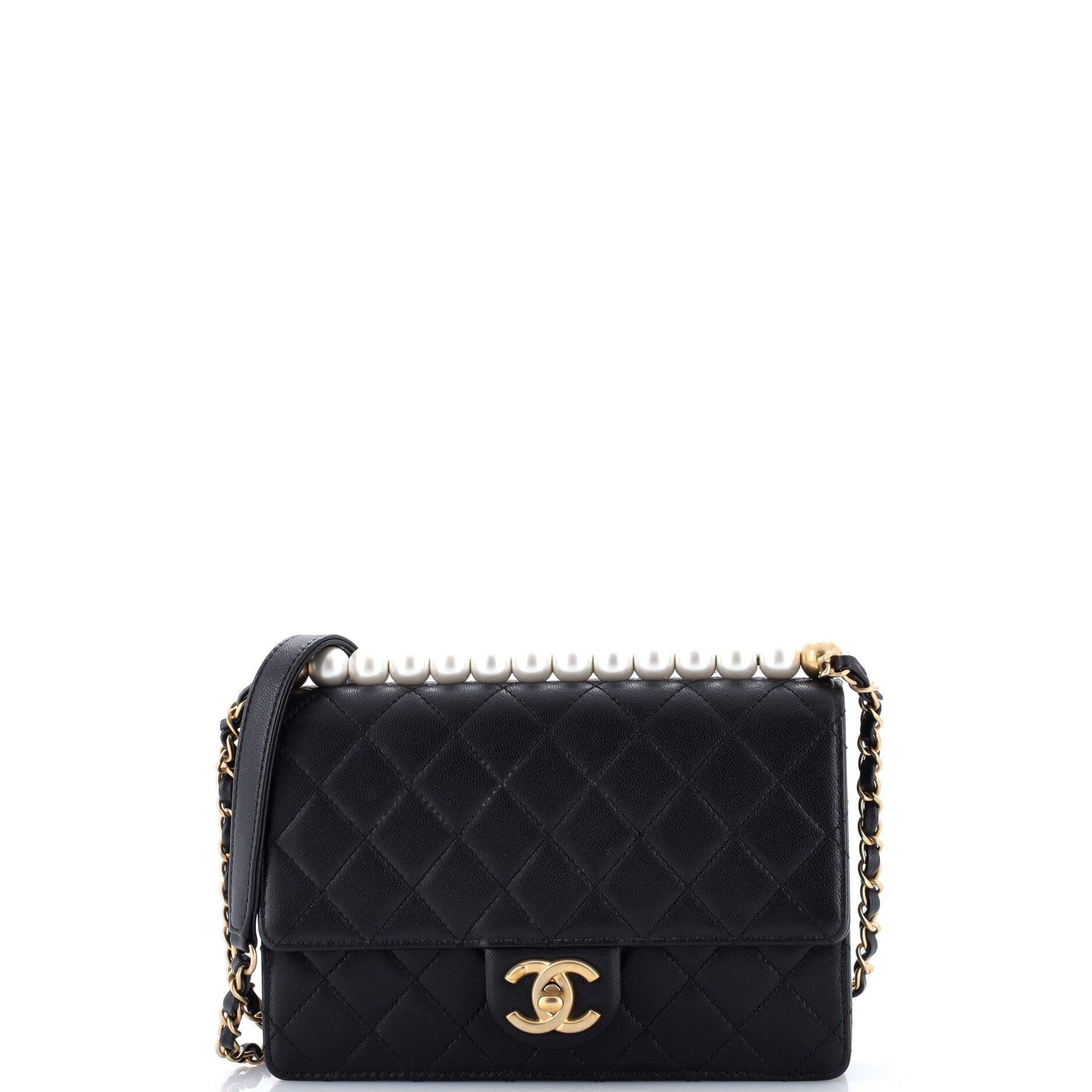 Chic Pearls Flap Bag Quilted Lambskin Small