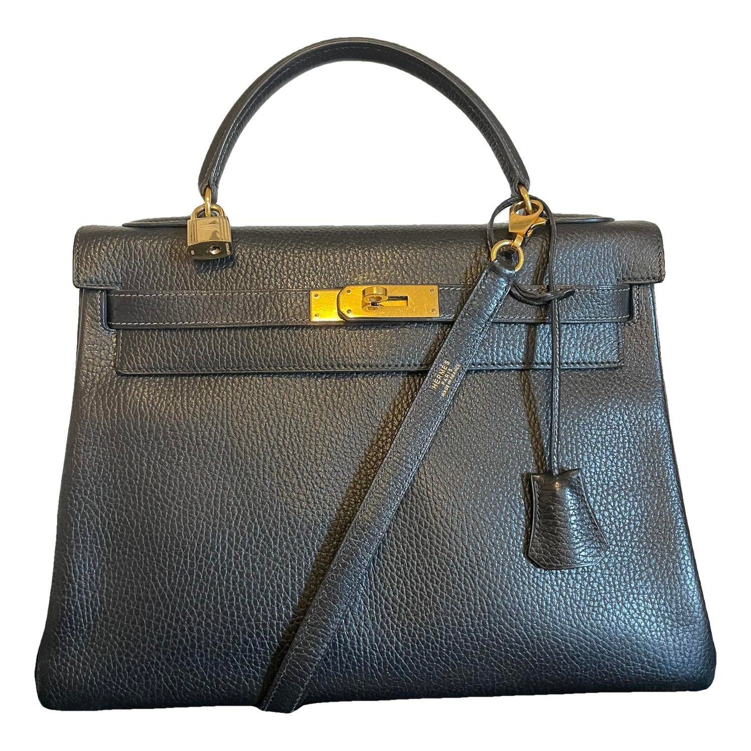 Hermes Kelly 32 Handbag Black Ardennes Leather 1993