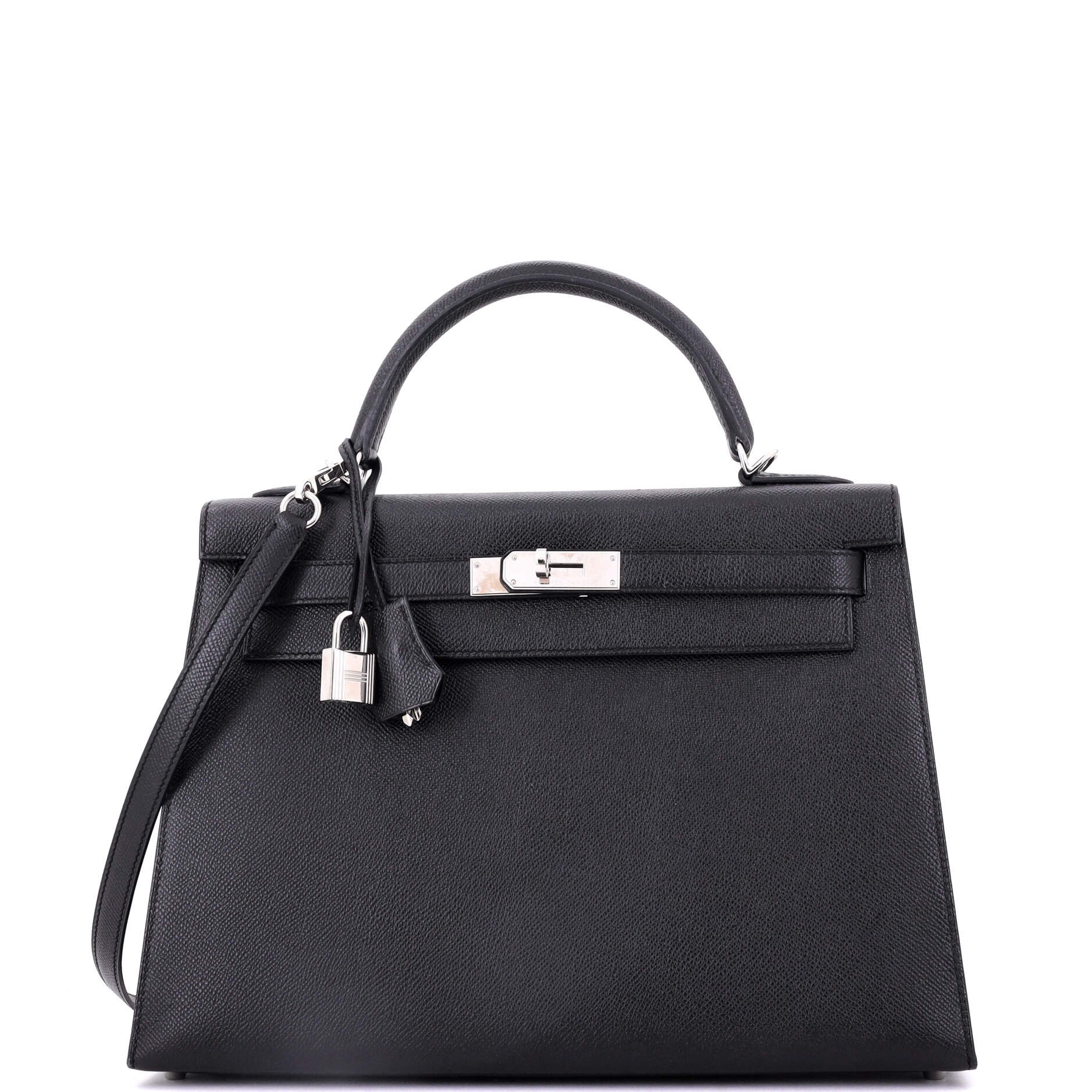 Hermes Kelly Handbag Noir Epsom with Palladium Hardware 32