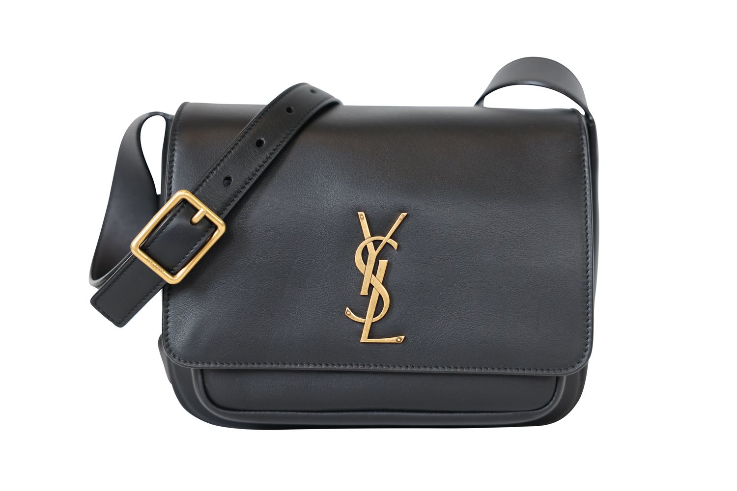 Saint Laurent YSL Niki Saddle Bag, Black Calfskin Leather and Gold Hardware, Preowned in Box WA001