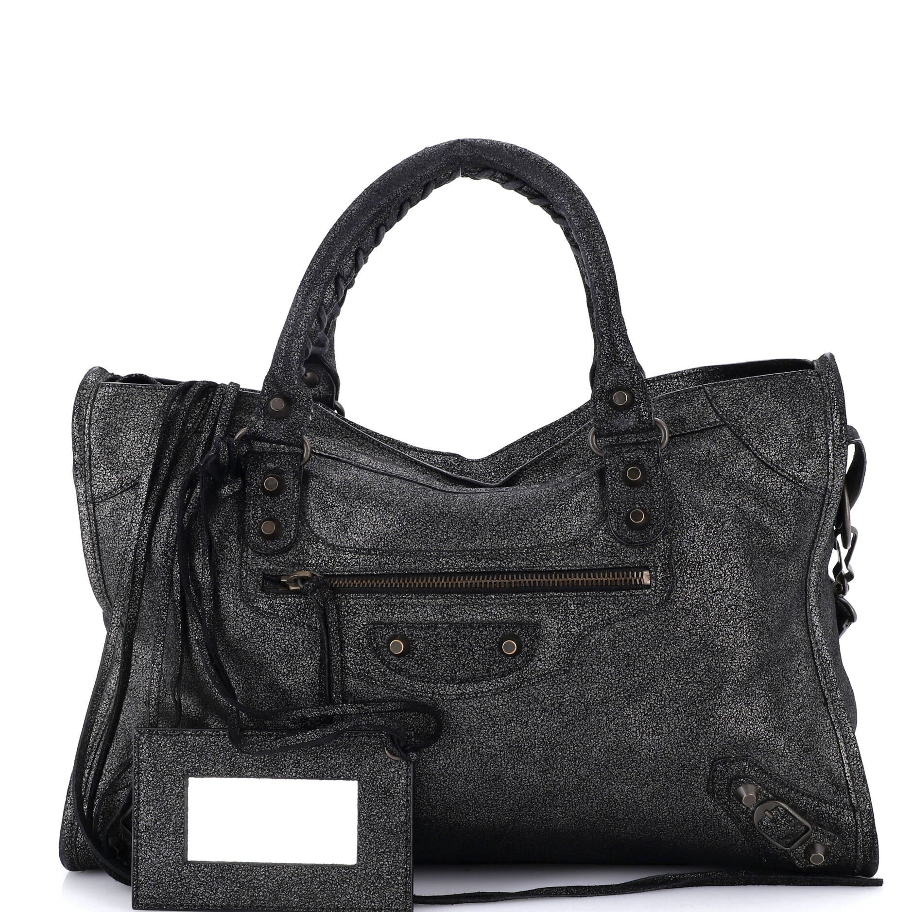 Balenciaga City Classic Studs Bag Craquele Suede Medium