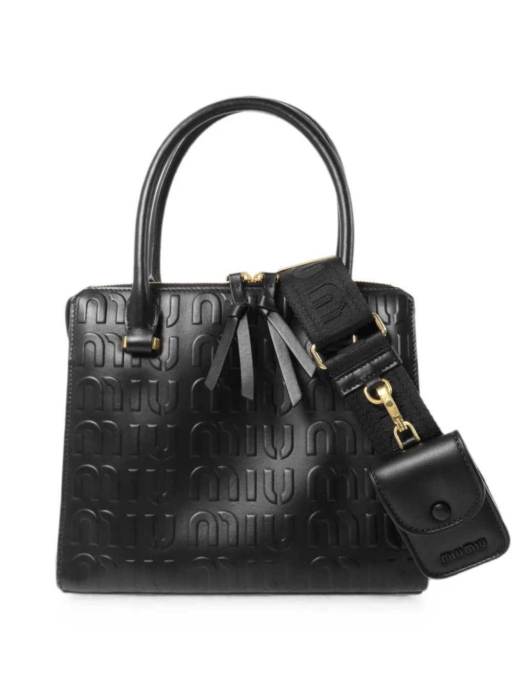 embossed-logo leather shoulder bag