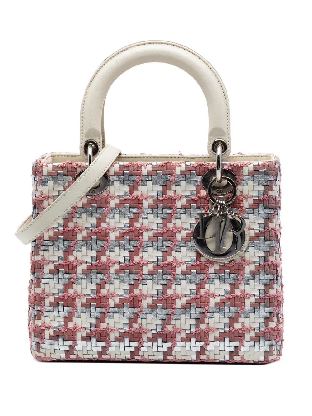 2013 Medium Woven Lambskin and Tweed Lady Dior satchel