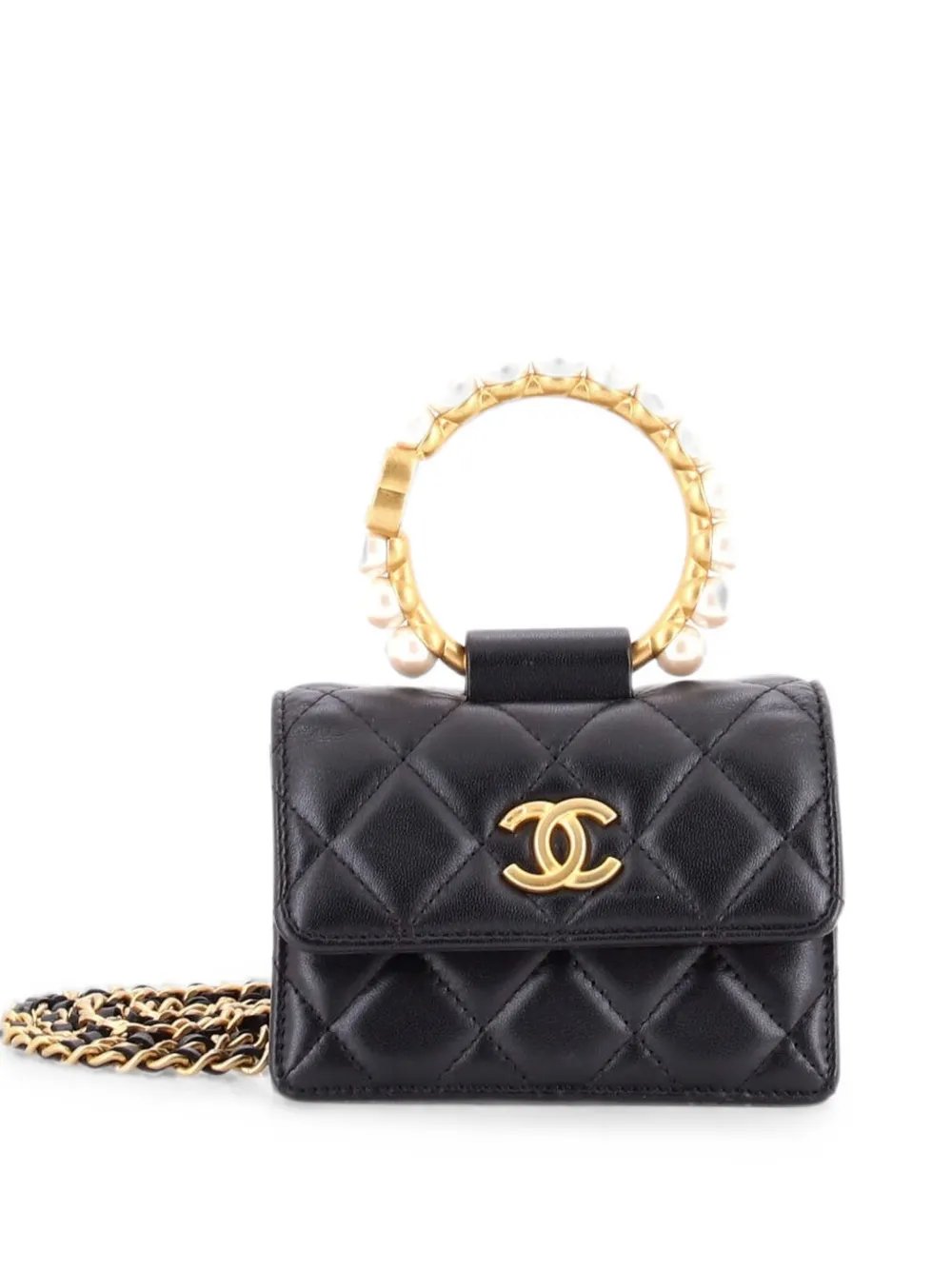 Pearl Crown with Chain Quilted Lambskin clutch bag