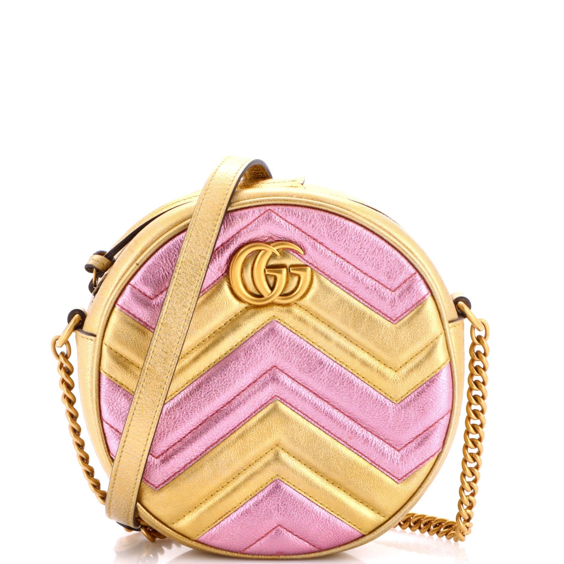 GG Marmont Round Shoulder Bag Matelasse Leather Mini