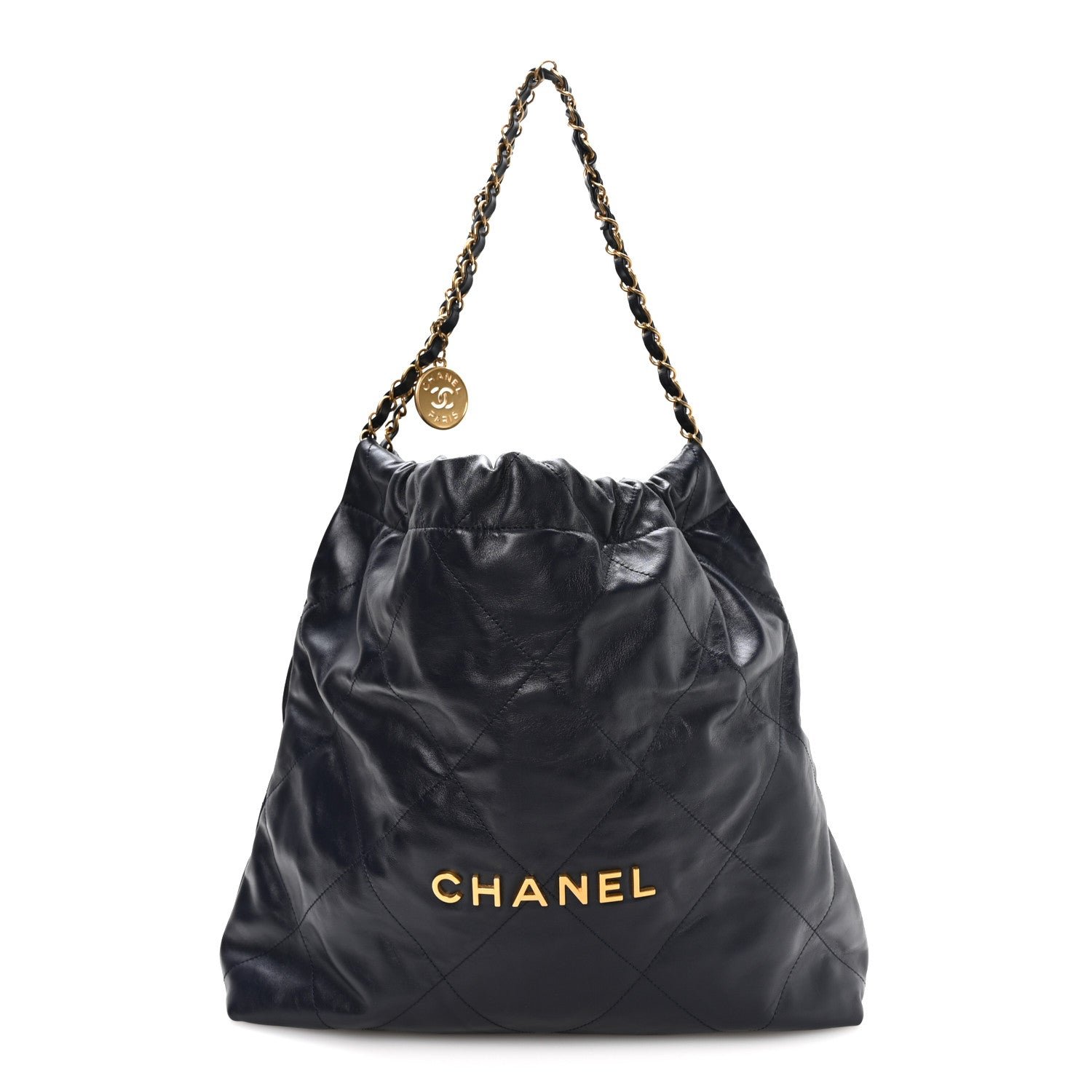 Chanel Shiny Calfskin Quilted Chanel 22 Navy Blue