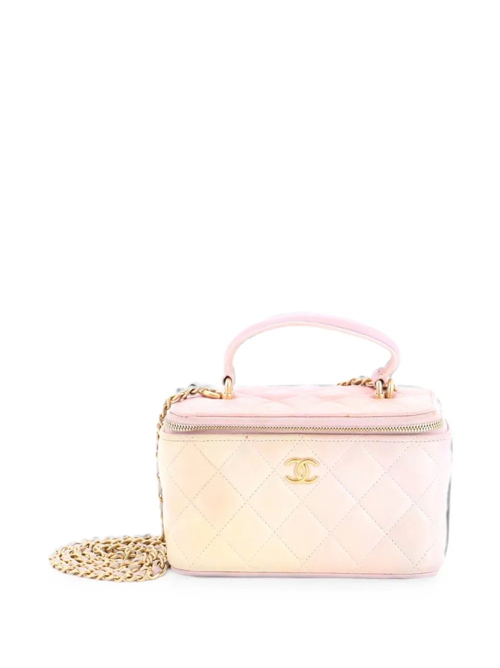 Classic Top Handle Vanity Case with Chain Quilted Iridescent Rainbow Lambskin Small shoulder bag