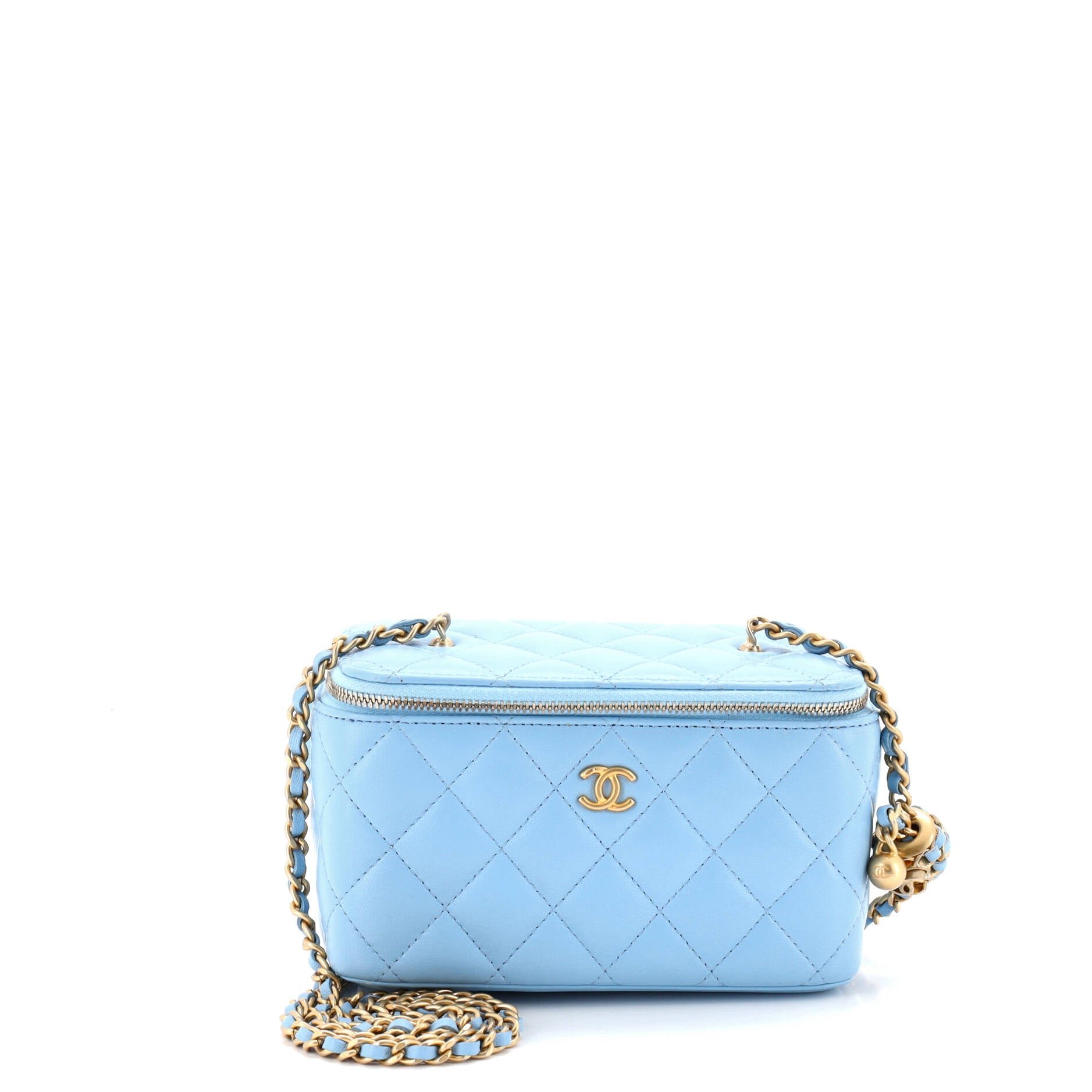 Pearl Crush Vanity Case with Chain Quilted Lambskin Small