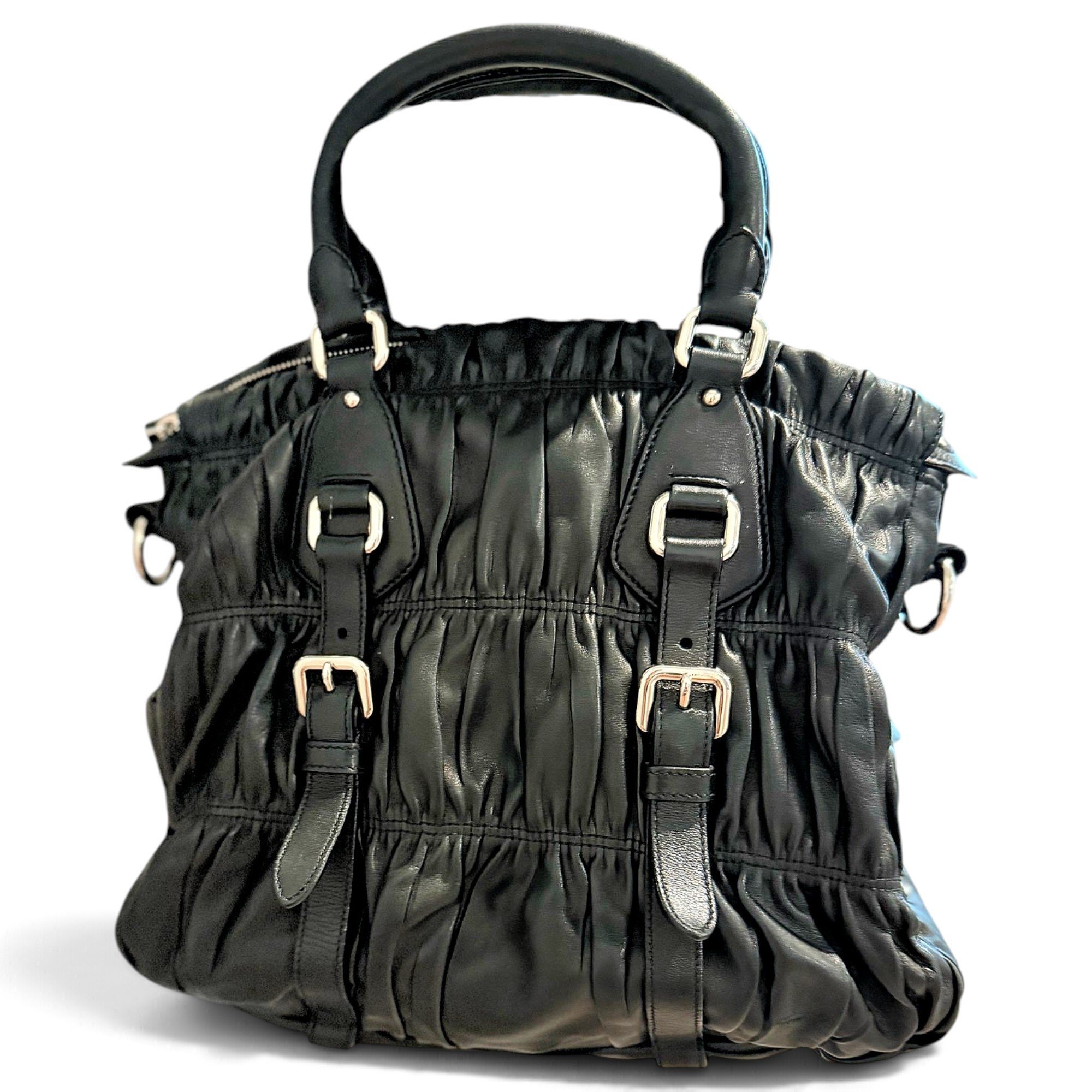 Buckle leather handbag