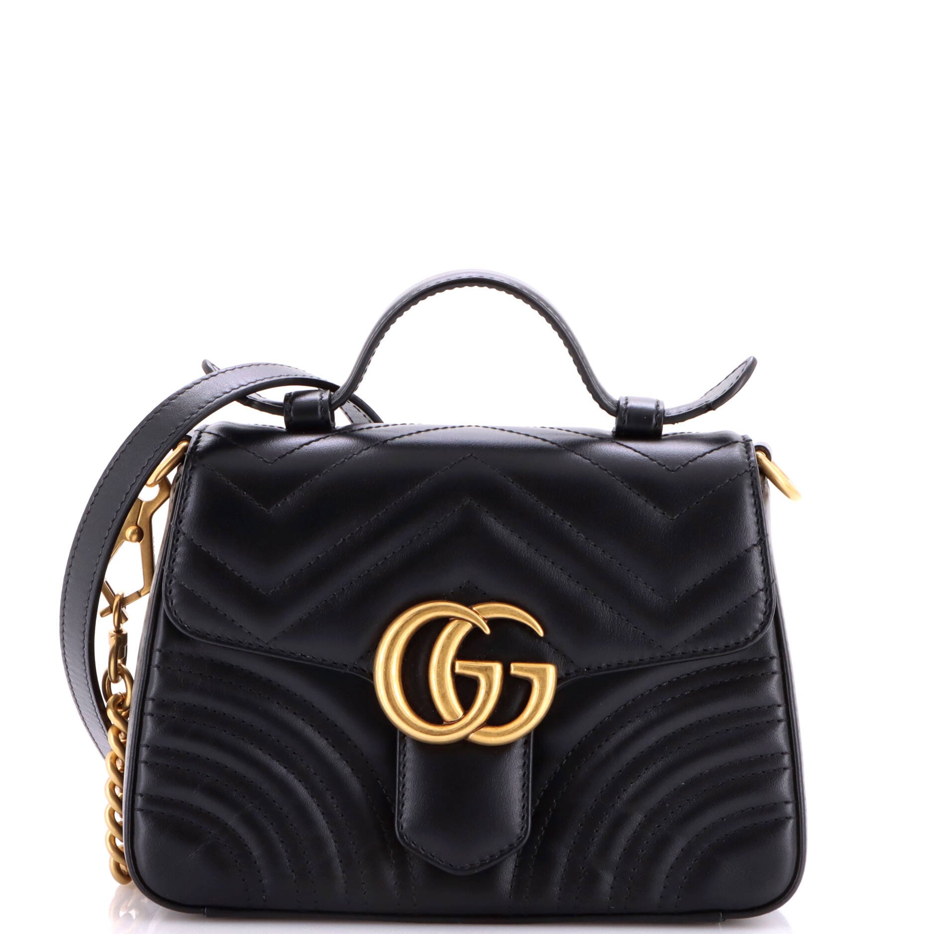 Gucci GG Marmont Top Handle Flap Bag Matelasse Leather Mini