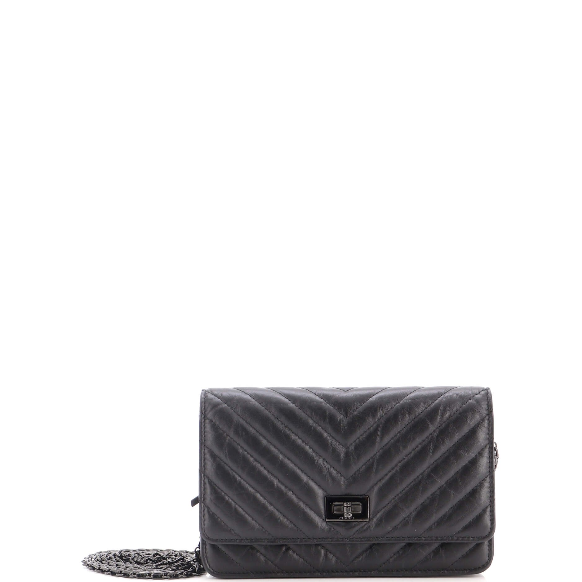So Black Reissue 2.55 Wallet on Chain Chevron Aged Calfskin