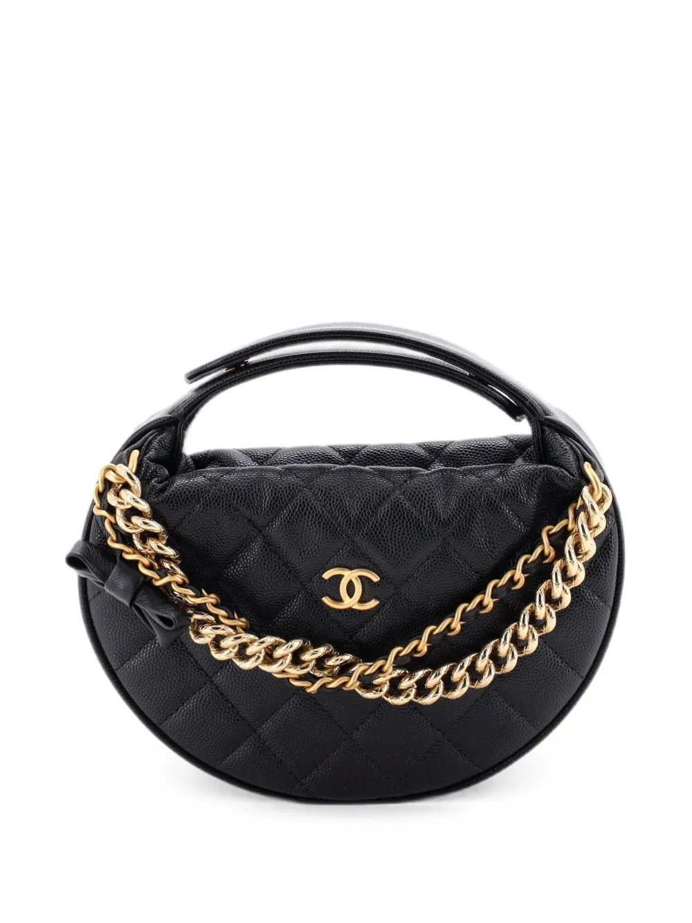 Double Chain Bow Pouch Quilted Caviar Mini hobo bag