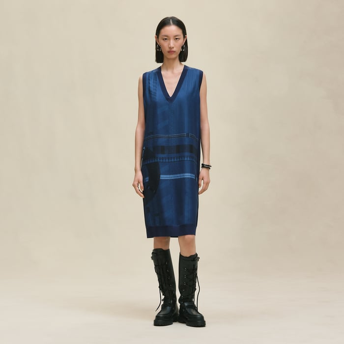 Bleu Encre "Dressage Tressage" Long-sleeve Twillaine Sweater Dress