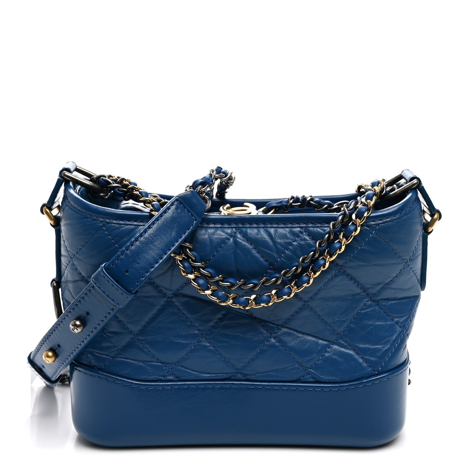 Chanel Aged Calfskin Quilted Small Gabrielle Hobo Blue