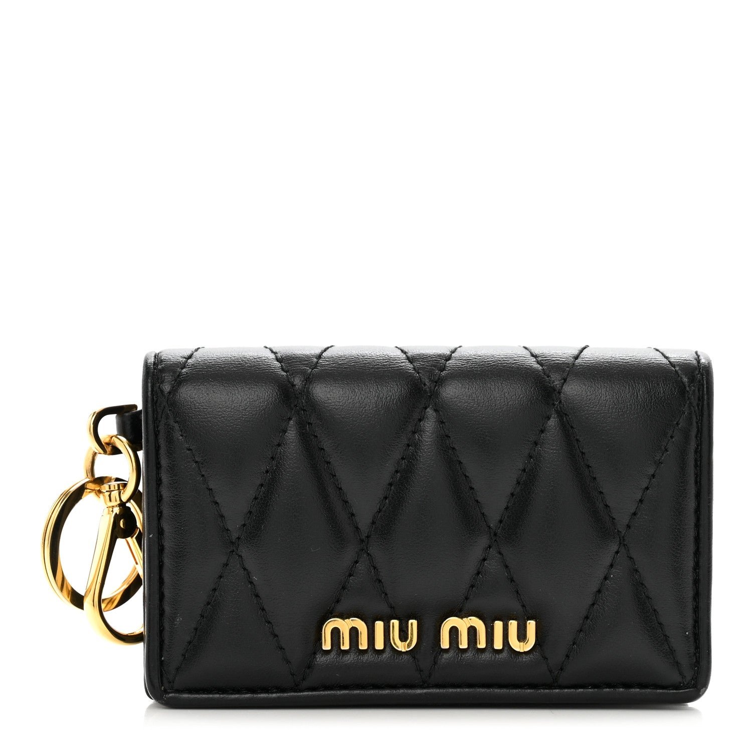 Miu Miu Nappa Quilted Flap Card Holder Key Ring Black