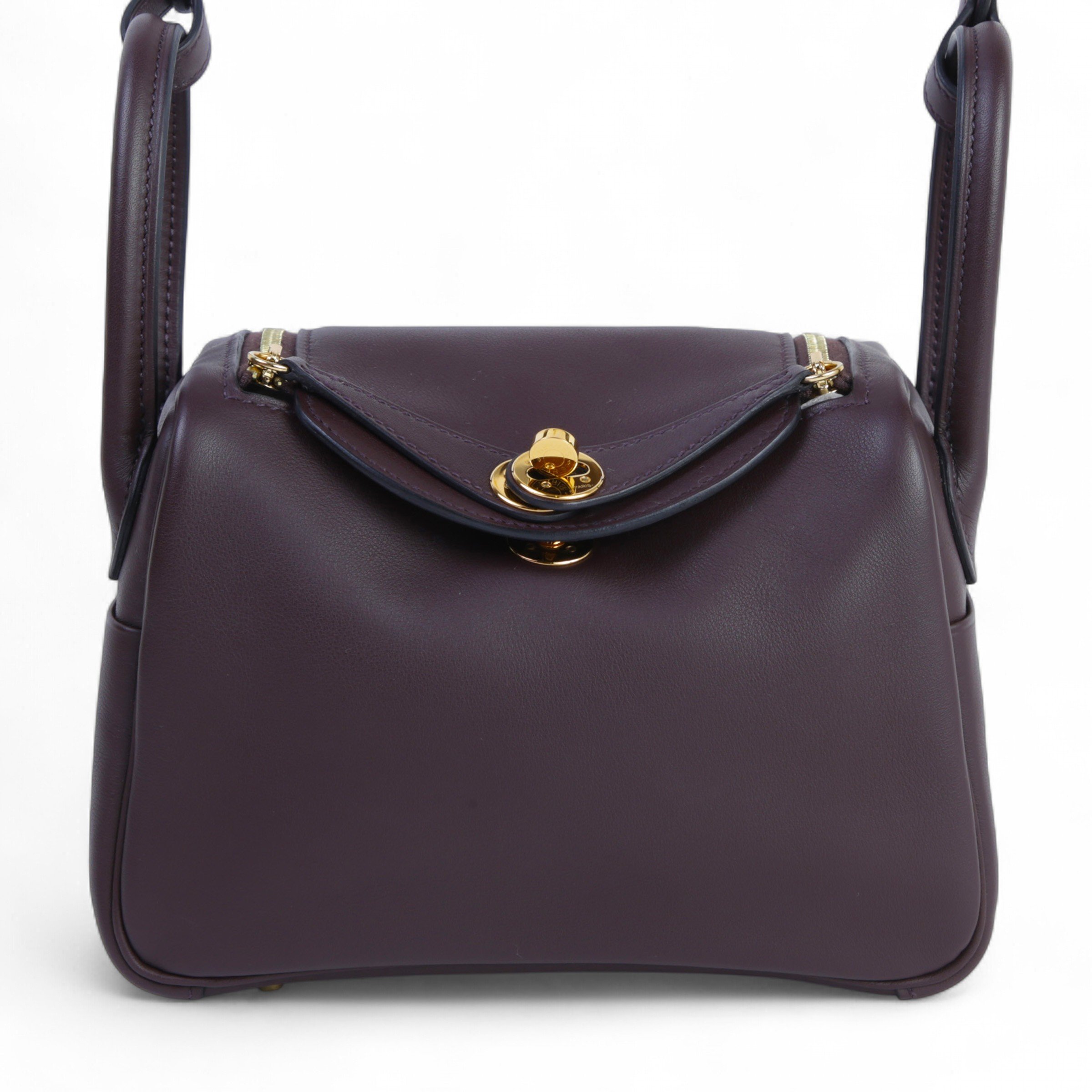 Hermes Very Good ( Rank A)  HERMÈS  Mini Lindy II Rouge Sellier (0G) Swift Gold hardware Z (2021)