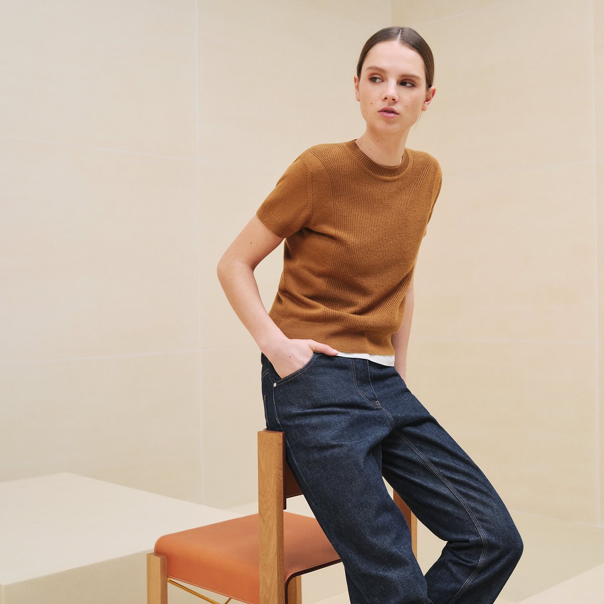 Cashmere short-sleeve sweater