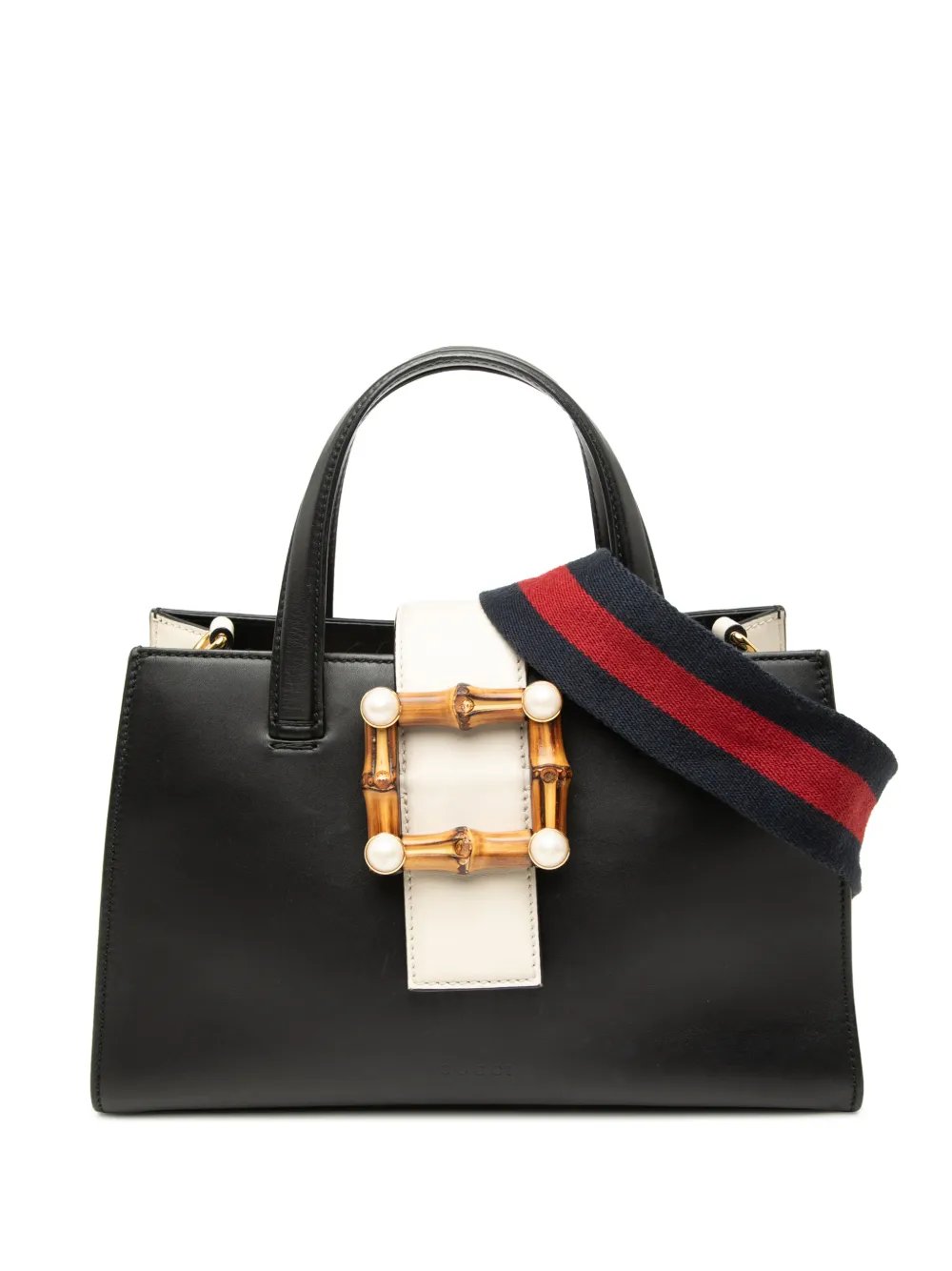 2000-2015 Small Bicolor Calfskin Bamboo Buckle Web Top Handle Bag satchel