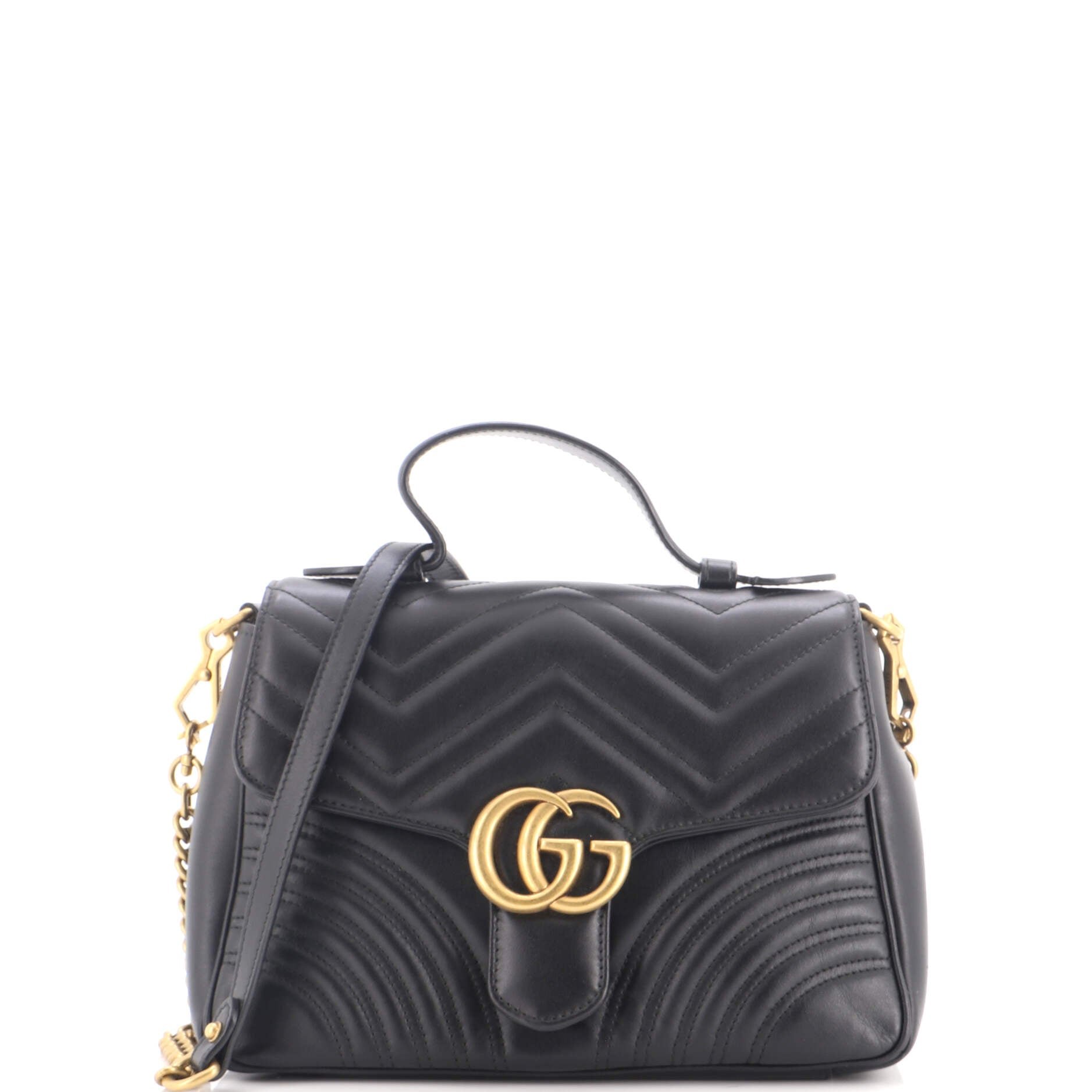 GG Marmont Top Handle Flap Bag Matelasse Leather Small
