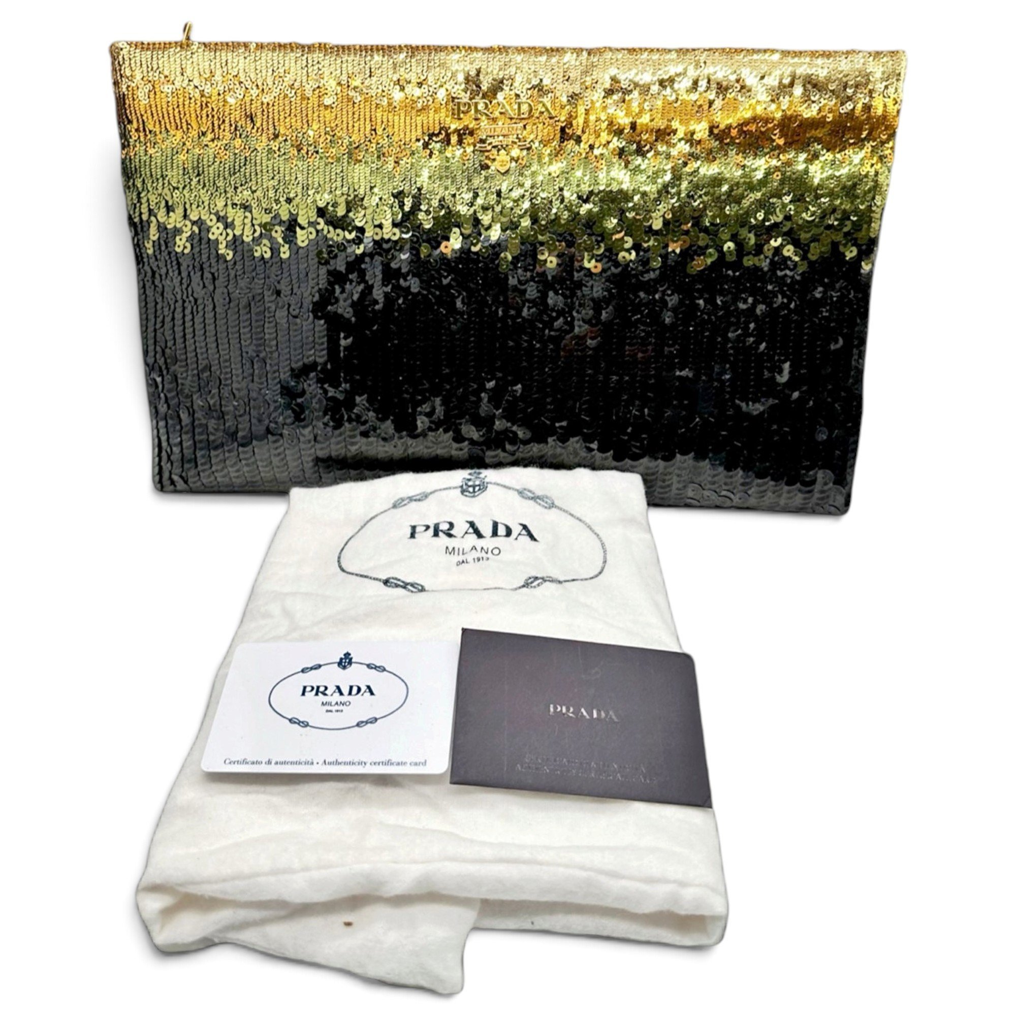 Etiquette glitter clutch bag