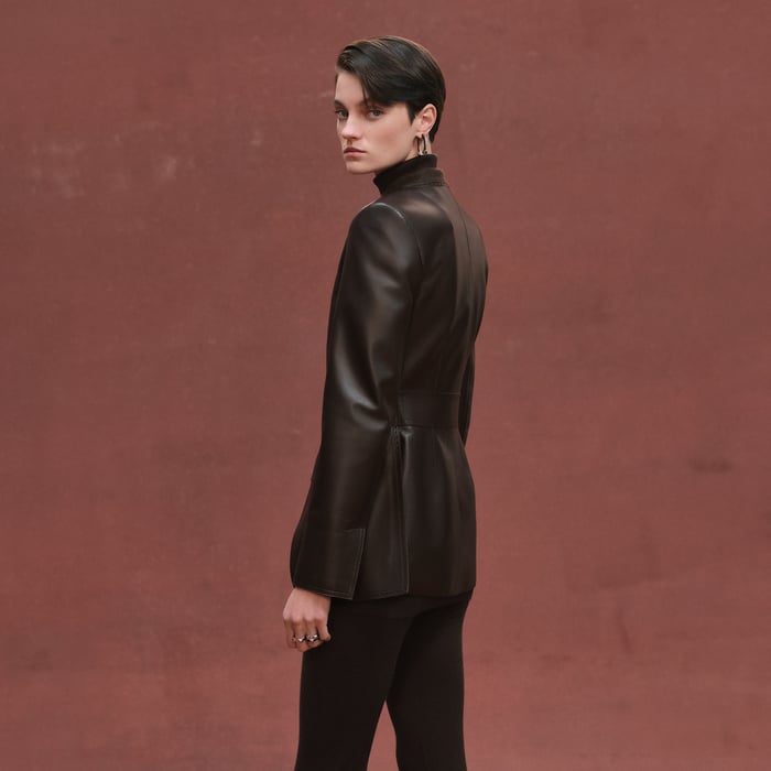 Marron Ébène Suit Jacket With Perforated Details