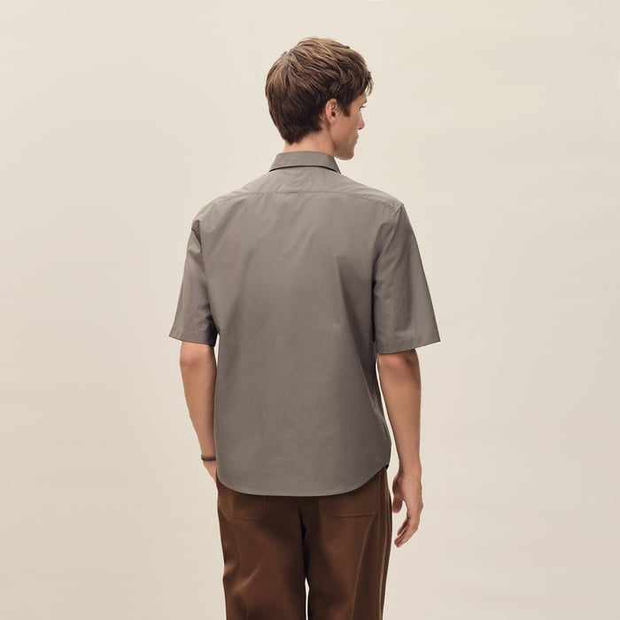 Gris Éléphant Short-sleeve Straight Cut Shirt With Leather Detail