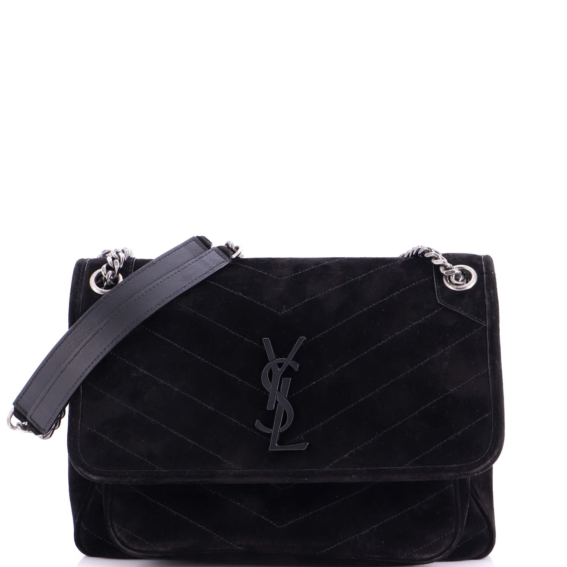 Niki Chain Flap Bag Matelasse Chevron Suede Medium