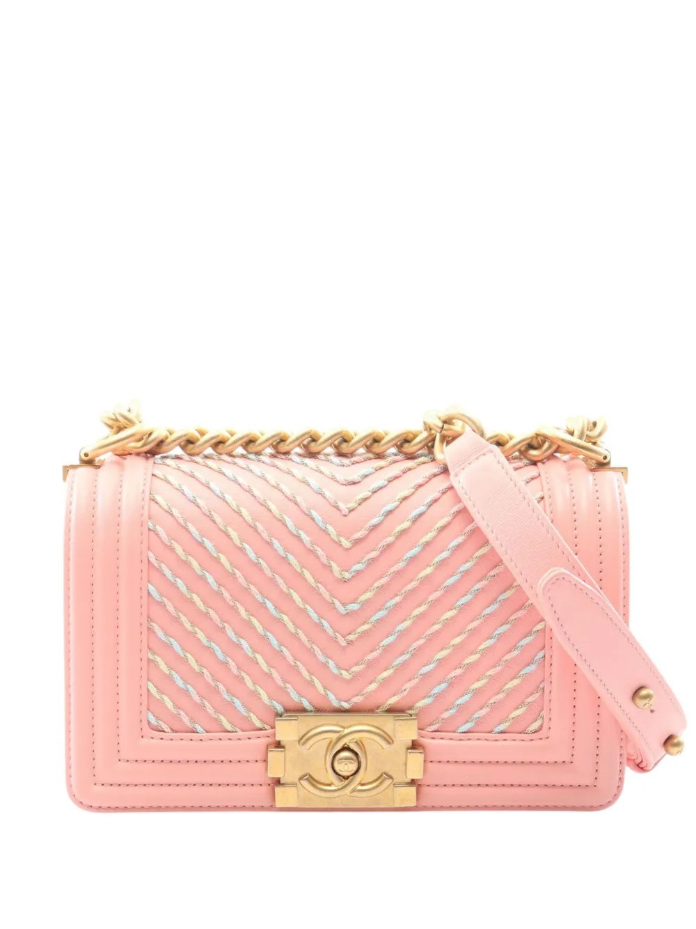 2018-2019 Small Chevron Lambskin Embroidered Boy Flap crossbody bag