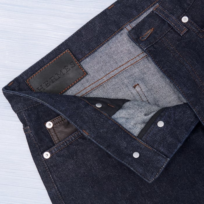 Indigo Jeans With Leather Pocket Detail
