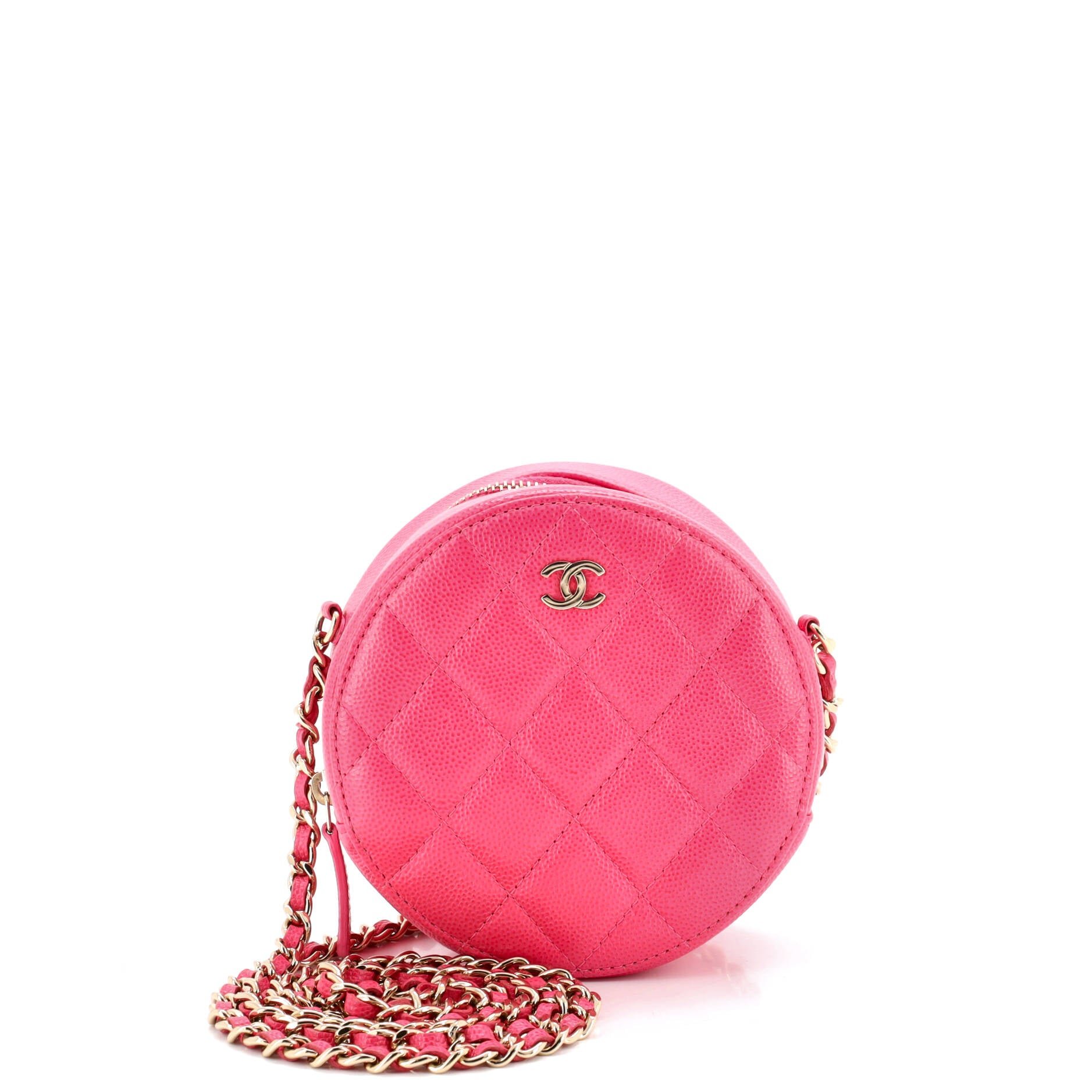 Round Clutch with Chain Quilted Caviar Mini